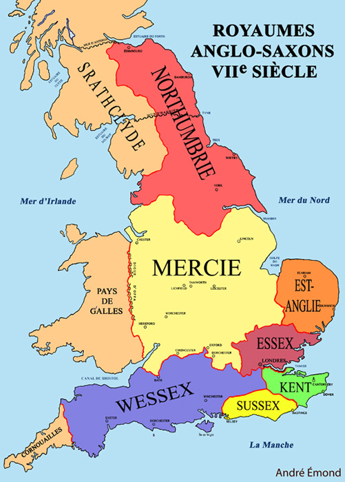 7 royaumes Anglo-Saxons, 600 après J.-C. en Angleterre