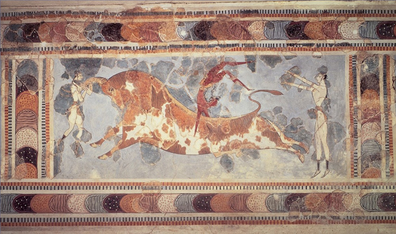 Cnossos voltigeant sur un taureau, grèce antique