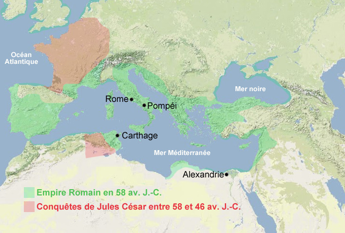 Carte Empire romain, Jules César, Rome antiquité